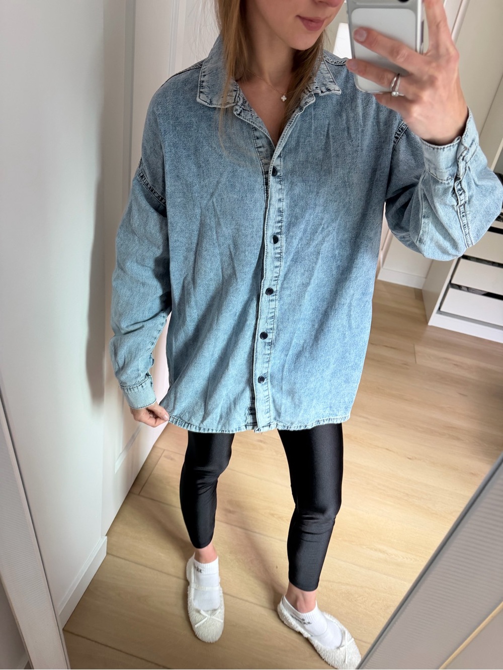 Bohoo Light Wash Denim Button-Up oversized shirt